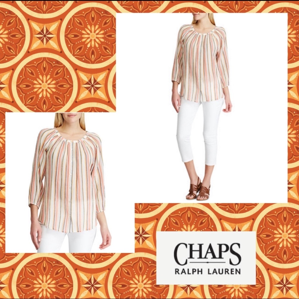 Chaps Summer Stripes Peasant Top New With Tags